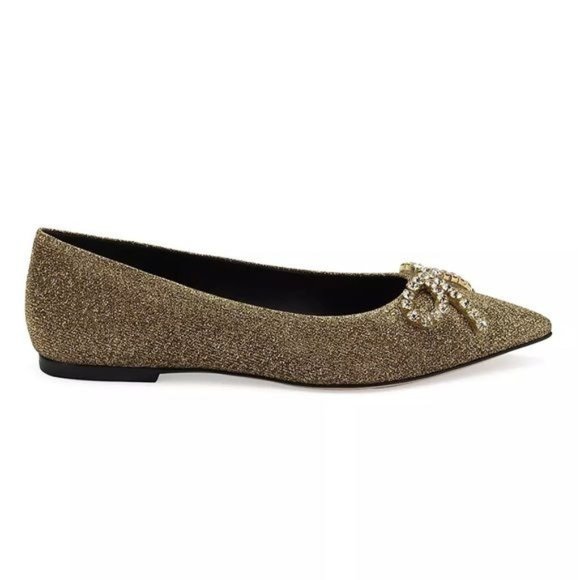 Larroudé Lee Crystal-Embellished Lurex Flats in Gold Size 6 - Picture 14 of 14
